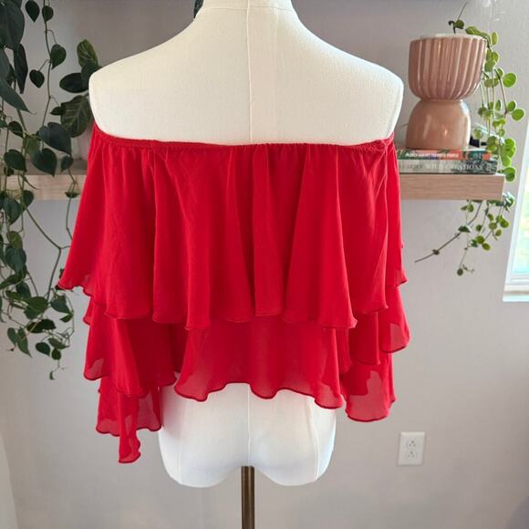 Show Me Your Mumu Copacabana Ruffle Crop Top Red XS Off Shoulder Boho Festival - Picture 2 of 8